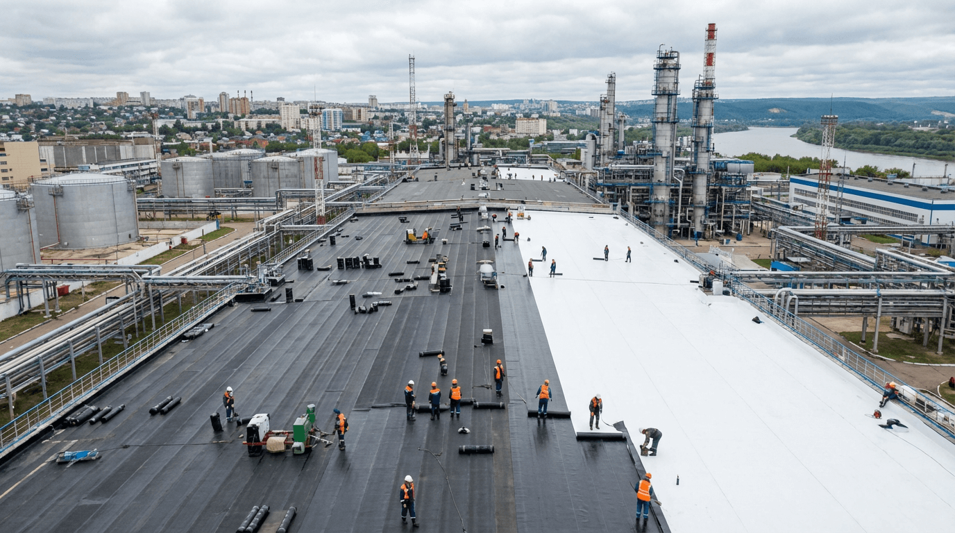 Гидроизоляция кровель промышленных зданий