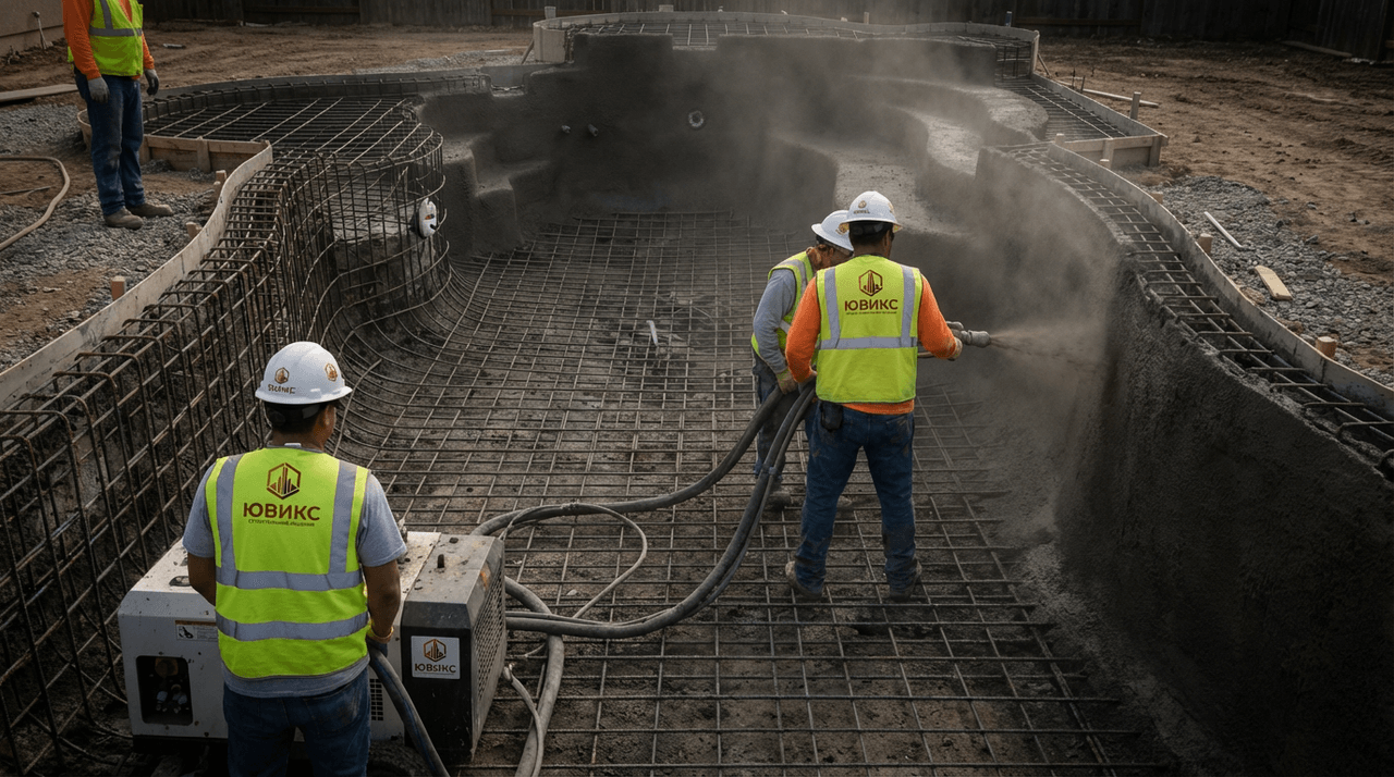 Торкрет бетона для заливки основания бассейна