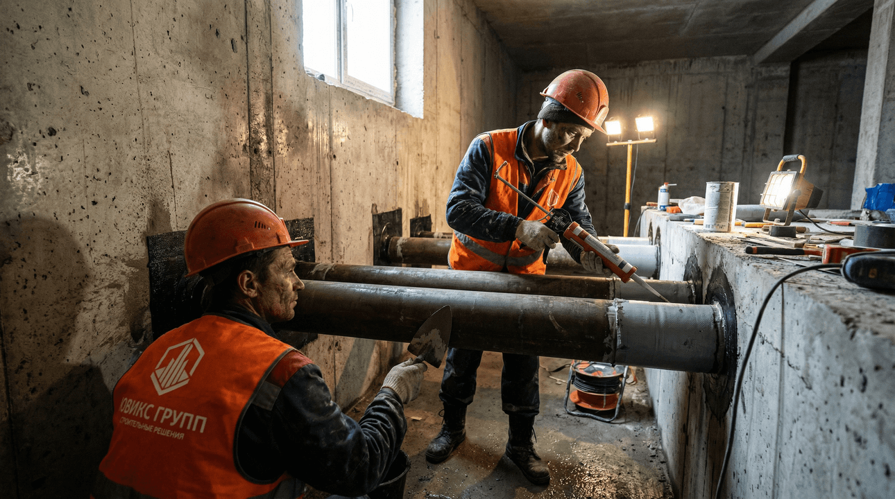 гидроизоляция вводов коммуникаций и труб в здание